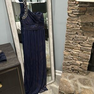 Navy/purple and bronze one strap prom/formal dress with rhinestones